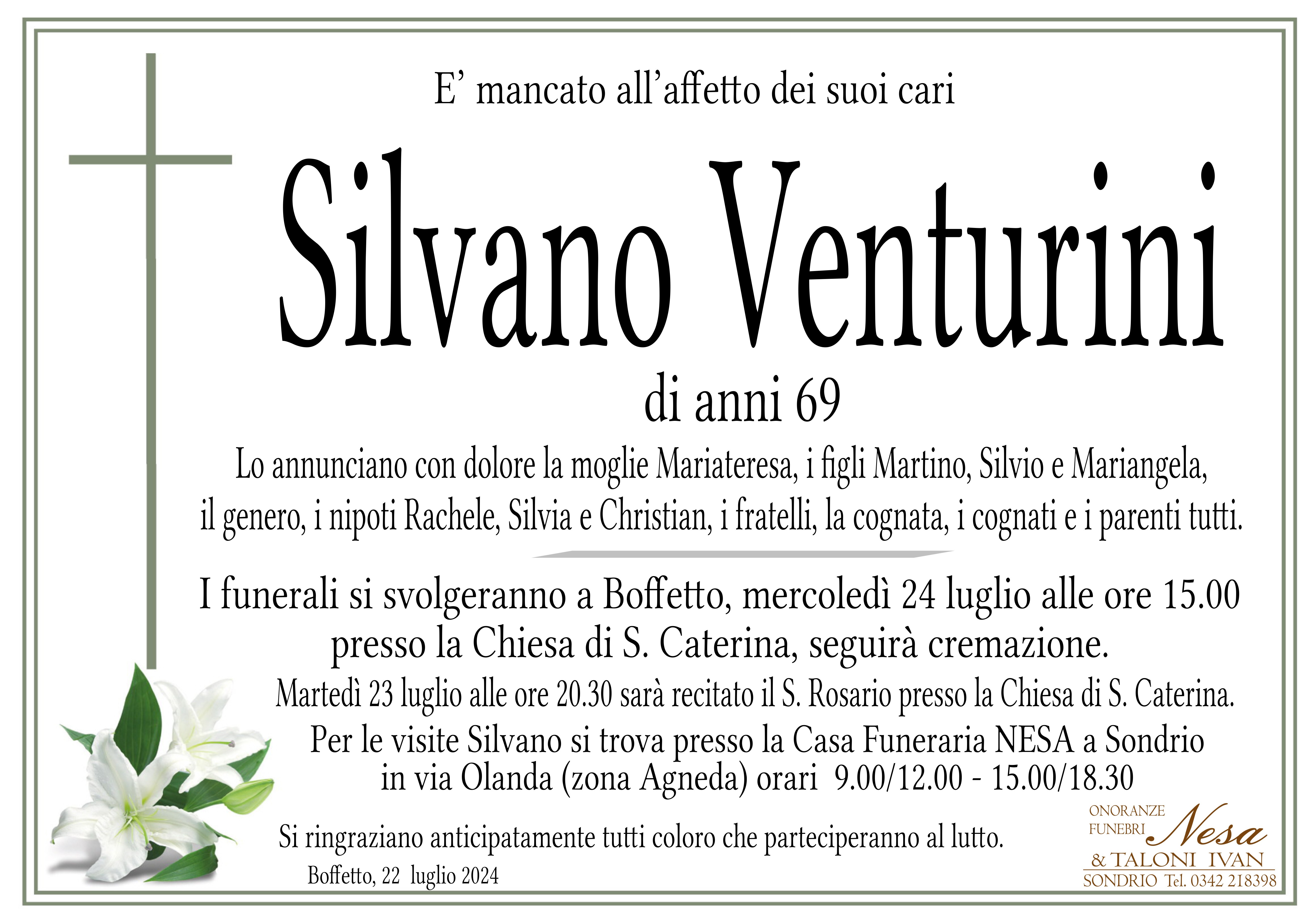 Necrologio SILVANO VENTURINI